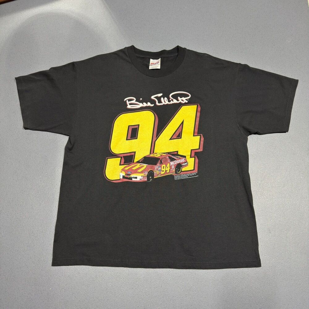 Vintage 1997 Bill Elliott 94 McDonalds Racing T Shirt Mens XL Hanes Black NASCAR